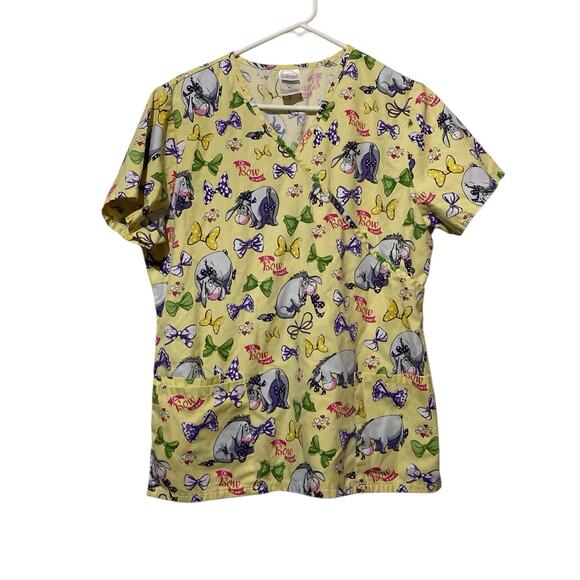 Disney Winnie The Pooh and Eeyore Scrub Top, Size Medium Yellow - Picture 1 of 8